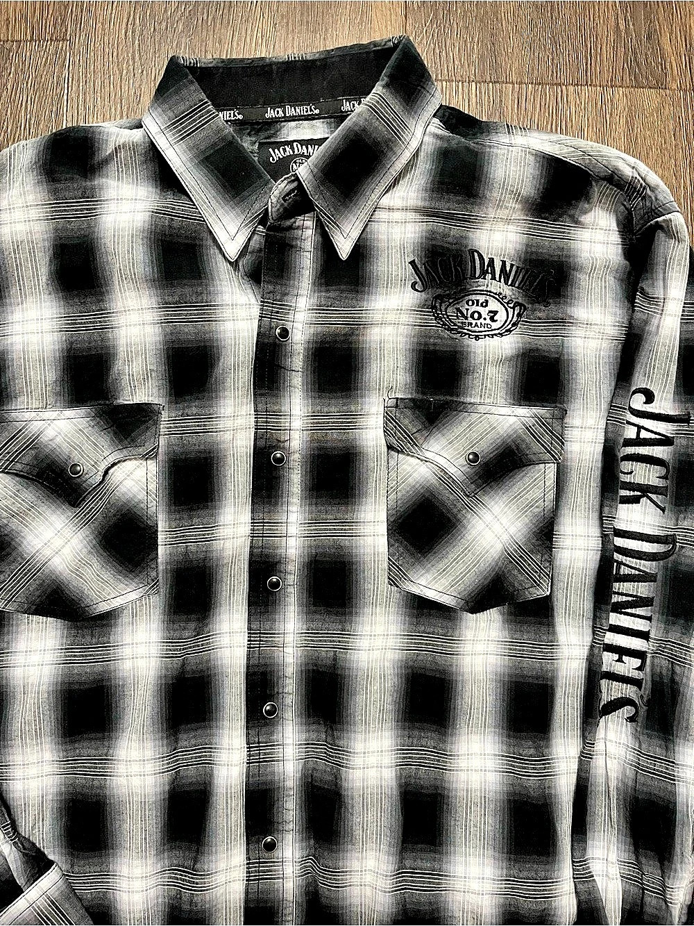 Jack Daniel's Old No. 7 Plaid Western Snap Shirt Black & White XL